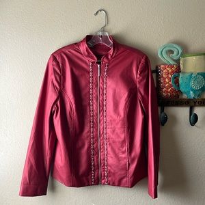 Zip up red faux leather jacket with pockets 10